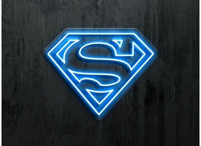 neon led logo Superman color azul, lightsandwires