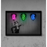 cuadro art con vinilo impreso de Monopoly y neon led flex