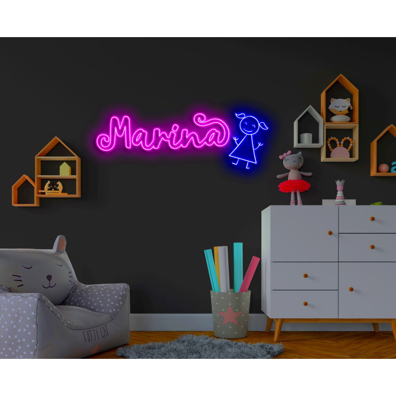 Neón led con corte metacrilato bordeado y tira de neon led Flex. rotulo personalizado para decoración de habitacion